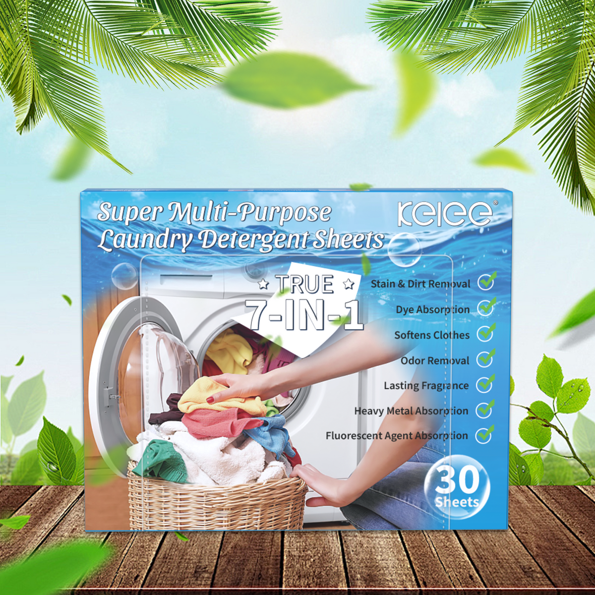 Kelee 7-in-1 Super Multi-Purpose Laundry Detergent Sheets Box